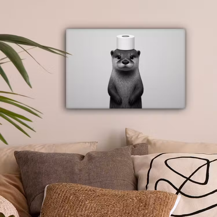 Otter - WC rol - Zwart - Wit canvas 2cm klein -sfeer1