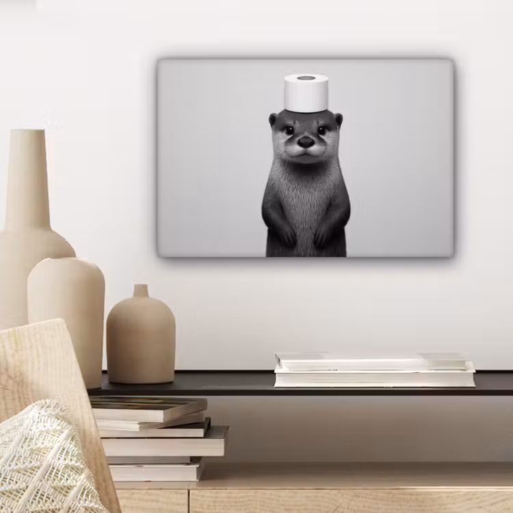 Otter - WC rol - Zwart - Wit canvas 2cm klein -sfeer6