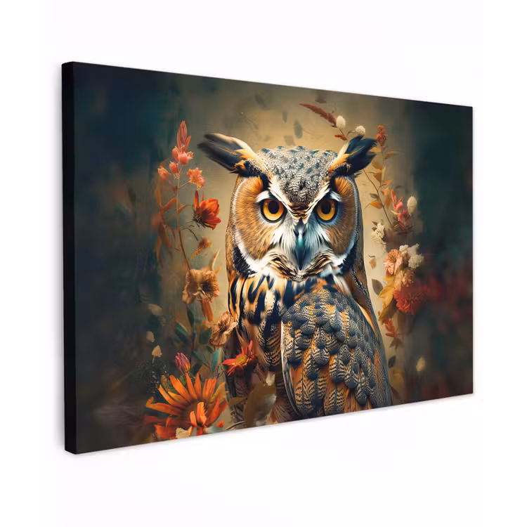 Uil - Vogel - Bloemen - Planten - Botanisch canvas 2cm klein -z3d