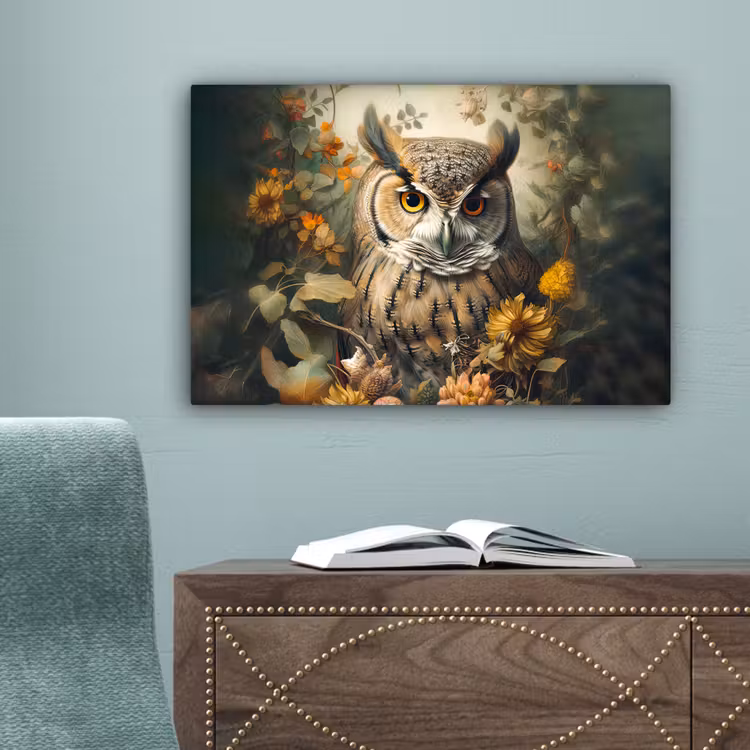 Uil - Vogels - Bloemen - Natuur canvas 2cm klein -sfeer4