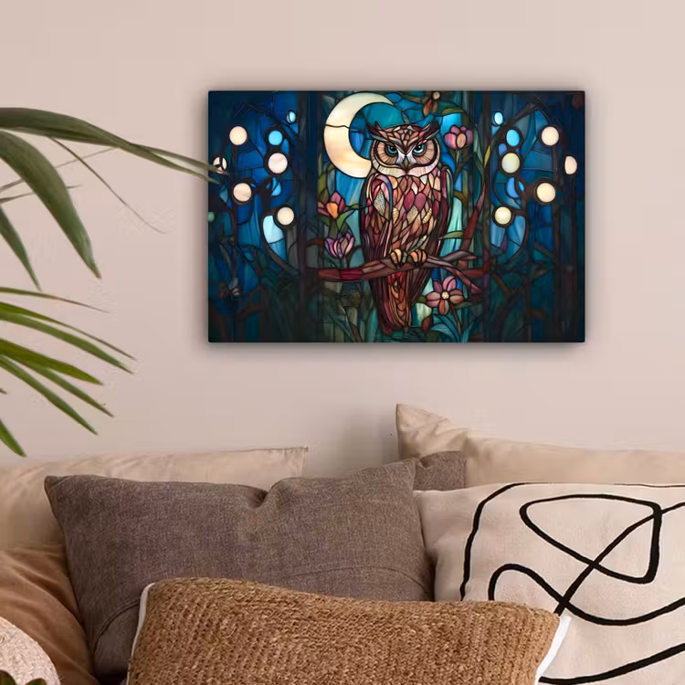 Uil - Mozaïek - Maan - Nacht canvas 2cm klein -sfeer1