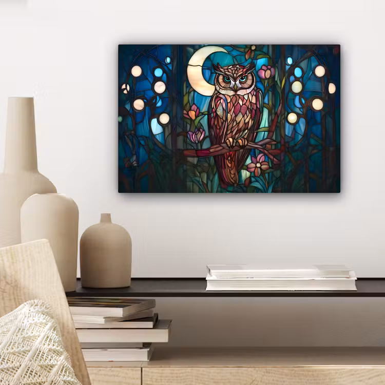 Uil - Mozaïek - Maan - Nacht canvas 2cm klein -sfeer6