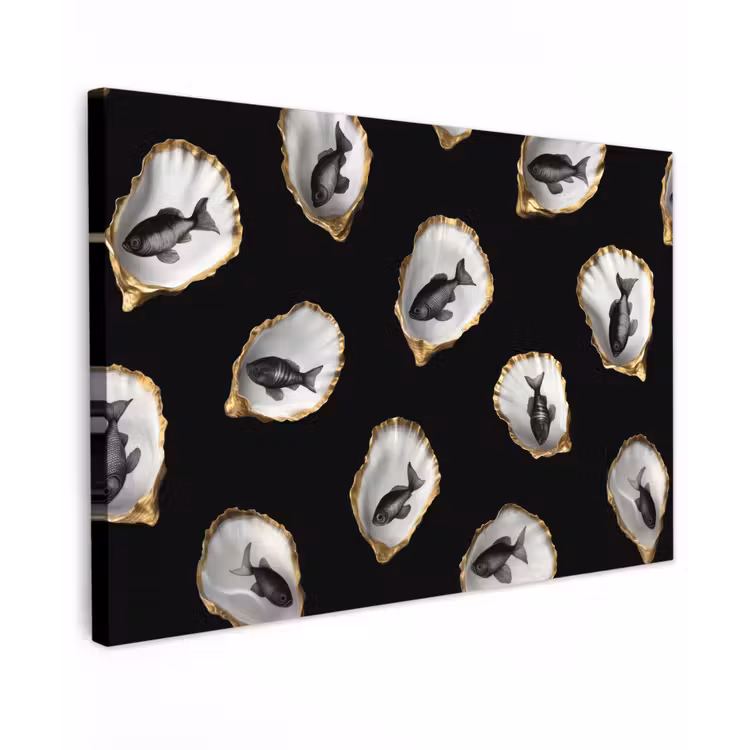 Oesters - Zwart - Vissen - Goud canvas 2cm klein -z3d