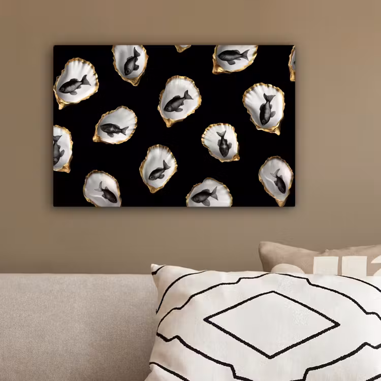 Oesters - Zwart - Vissen - Goud canvas 2cm klein -sfeer3