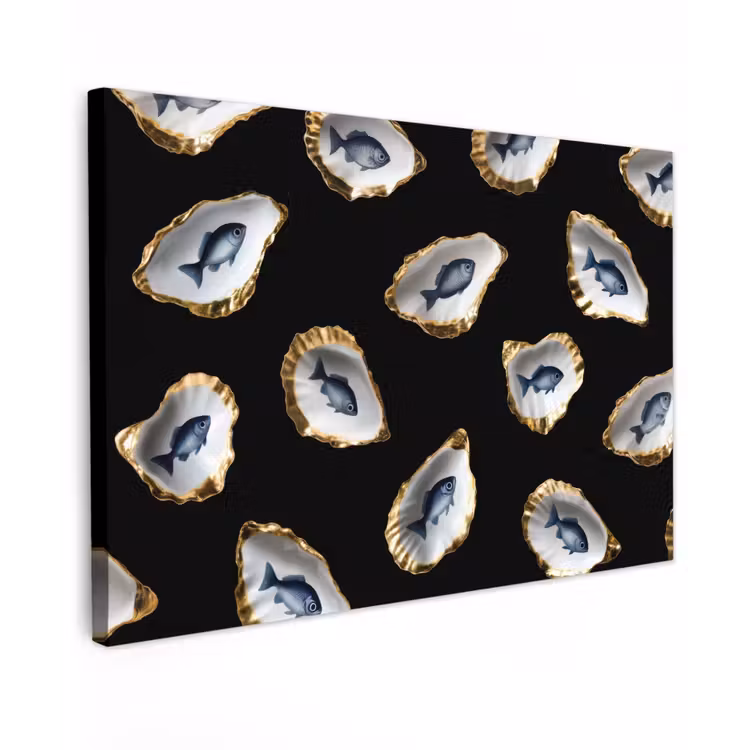 Oesters - Vissen - Blauw - Goud canvas 2cm klein -z3d