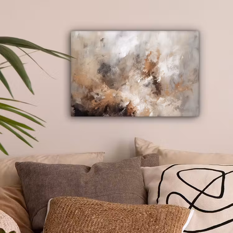 Verf - Abstract - Beige - Kunst canvas 2cm klein -sfeer1