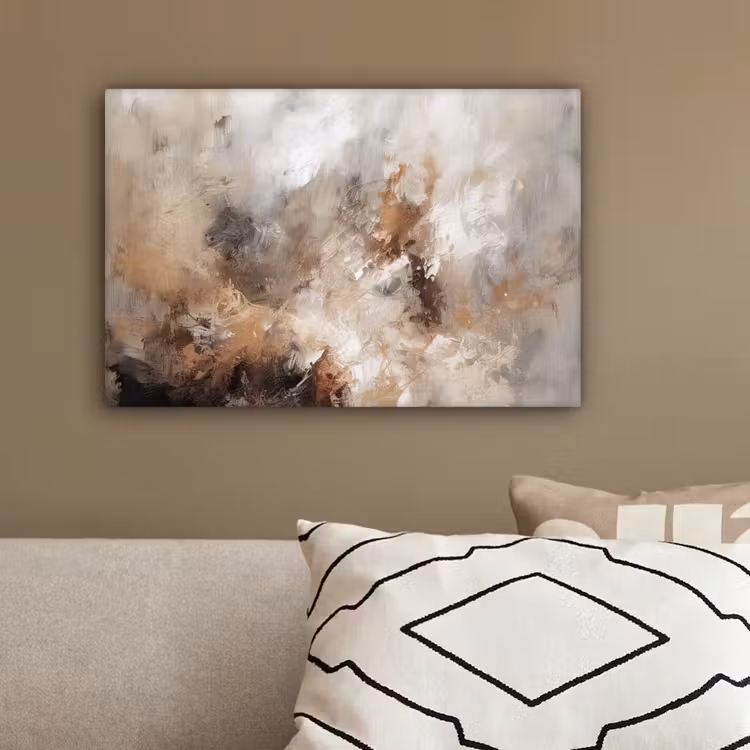 Verf - Abstract - Beige - Kunst canvas 2cm klein -sfeer3