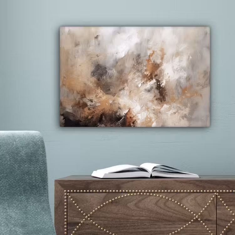 Verf - Abstract - Beige - Kunst canvas 2cm klein -sfeer4