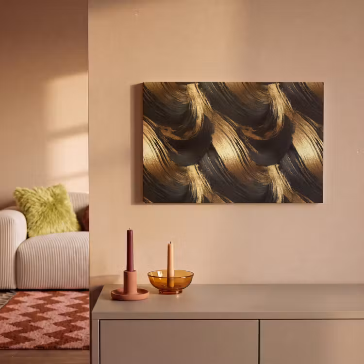 Verfstreken - Abstract - Goud - Zwart canvas 2cm klein 34 -sfeer1