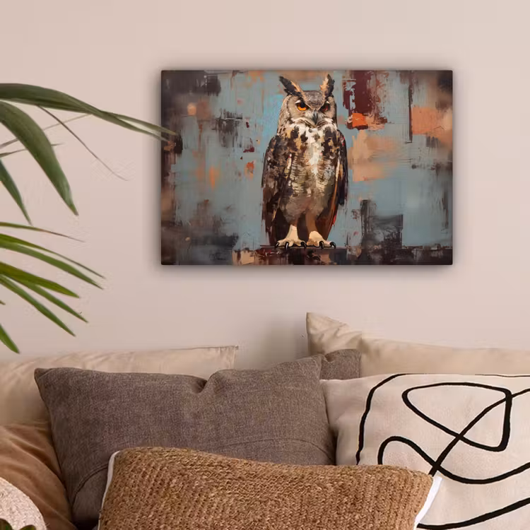 Geschilderd - Abstract - Uil - Bruin canvas 2cm klein -sfeer1