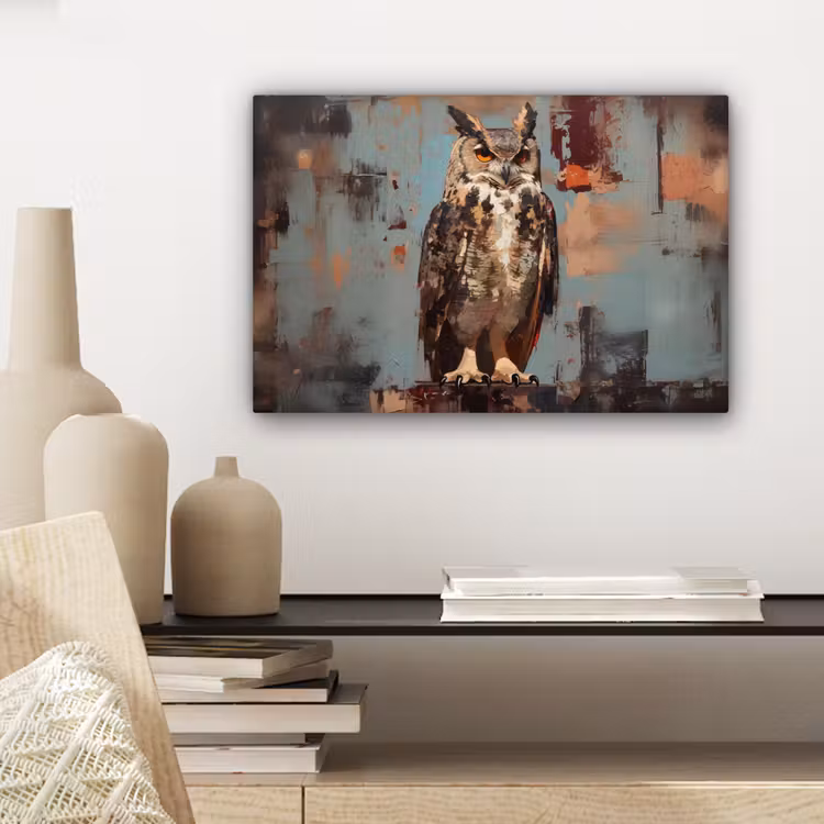 Geschilderd - Abstract - Uil - Bruin canvas 2cm klein -sfeer6