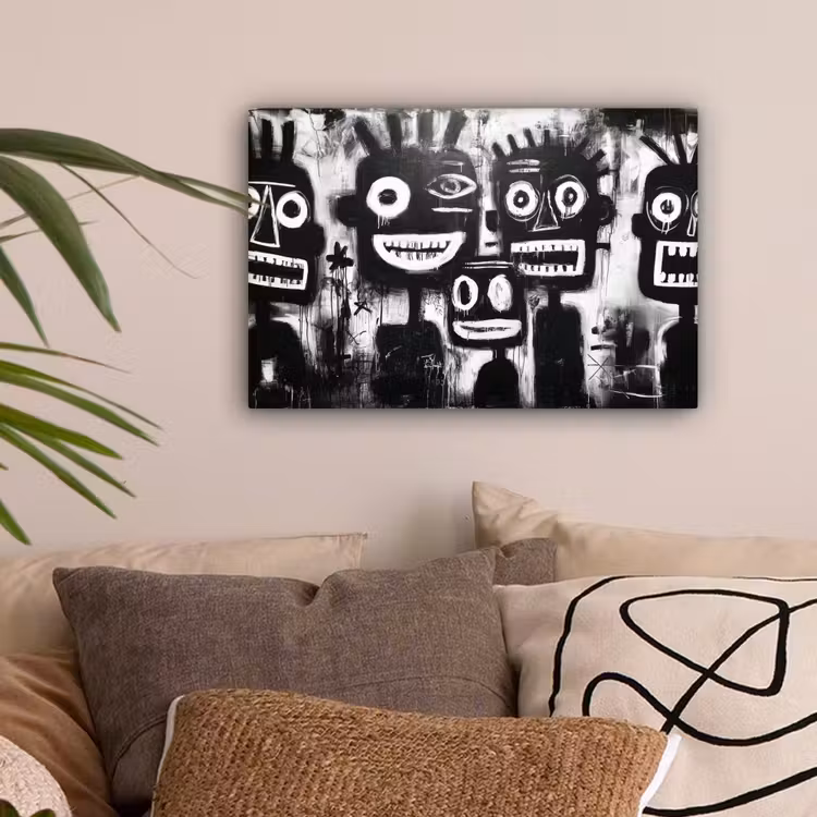 Schilderij - Figuren - Zwart - Abstract canvas 2cm klein -sfeer1