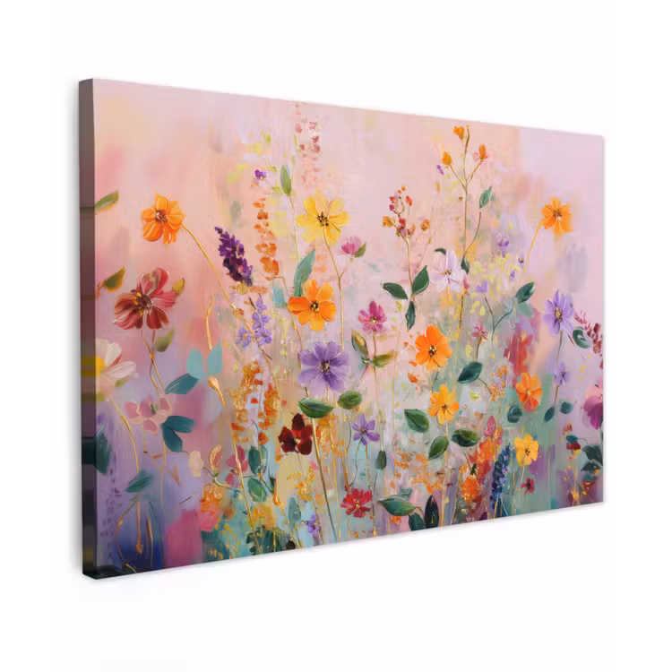 Schilderij - Bloemen - Abstract - Kleurrijk canvas 2cm klein -z3d