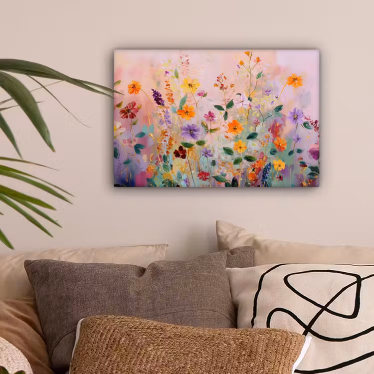 Schilderij - Bloemen - Abstract - Kleurrijk canvas 2cm klein -sfeer1