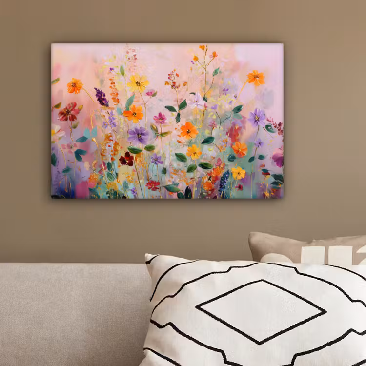 Schilderij - Bloemen - Abstract - Kleurrijk canvas 2cm klein -sfeer3