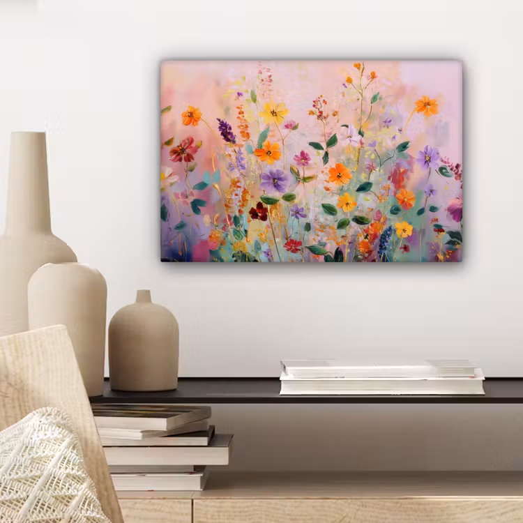 Schilderij - Bloemen - Abstract - Kleurrijk canvas 2cm klein -sfeer6