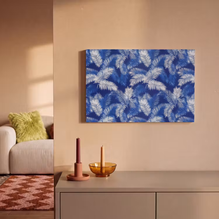 Palmblad - Patroon - Blauw canvas 2cm klein 34 -sfeer1