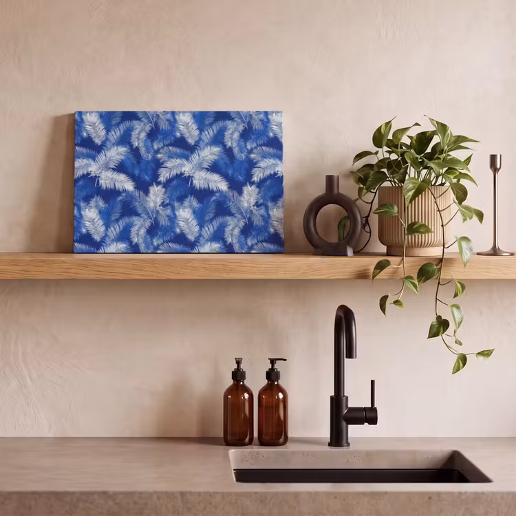 Palmblad - Patroon - Blauw canvas 2cm klein 34 -sfeer3