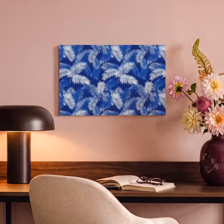 Palmblad - Patroon - Blauw canvas 2cm klein 34 -sfeer4