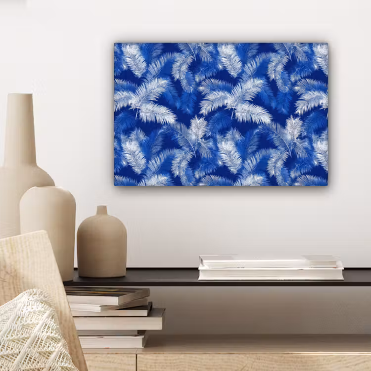 Palmblad - Patroon - Blauw canvas 2cm klein 34 -sfeer6