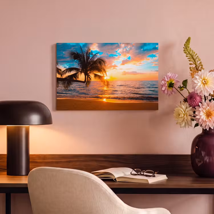 Palme - Sonnenuntergang - Horizont - Strand - Meer - Tropisch canvas 2cm klein -sfeer4