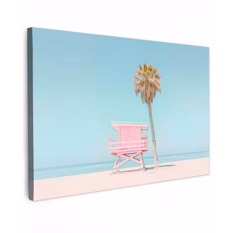Palmboom - Strandhuis - Roze canvas 2cm klein -z3d