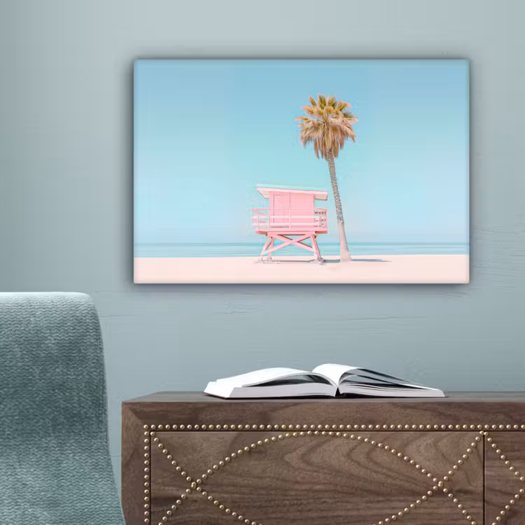 Palmboom - Strandhuis - Roze canvas 2cm klein -sfeer4