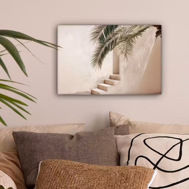 Palmboom - Schaduw - Trap - Beige canvas 2cm klein -sfeer1