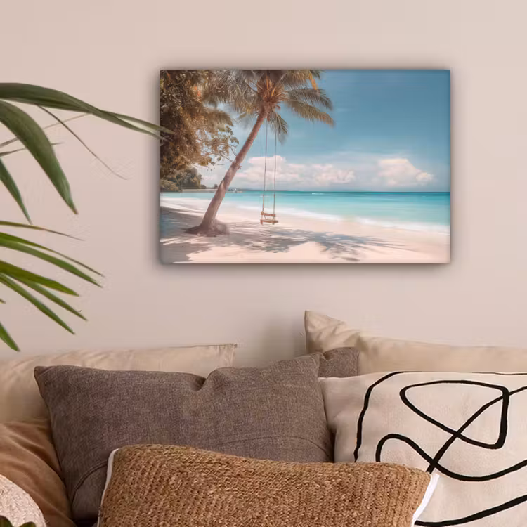 Palmboom - Schommel - Strand - Lucht canvas 2cm klein -sfeer1