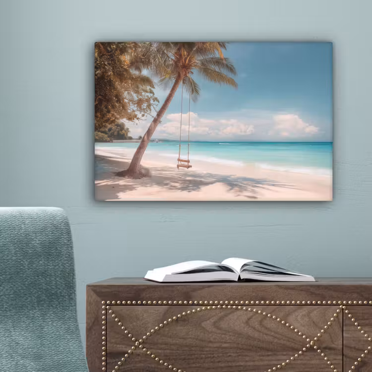 Palmboom - Schommel - Strand - Lucht canvas 2cm klein -sfeer4
