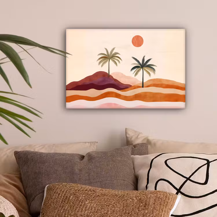 Palmbomen - Abstract - Zon - Heuvels canvas 2cm klein -sfeer1