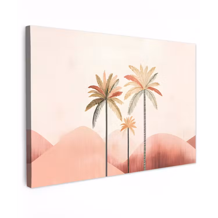 Palmbomen - Heuvels - Minimalistisch - Zachtroze canvas 2cm klein -z3d