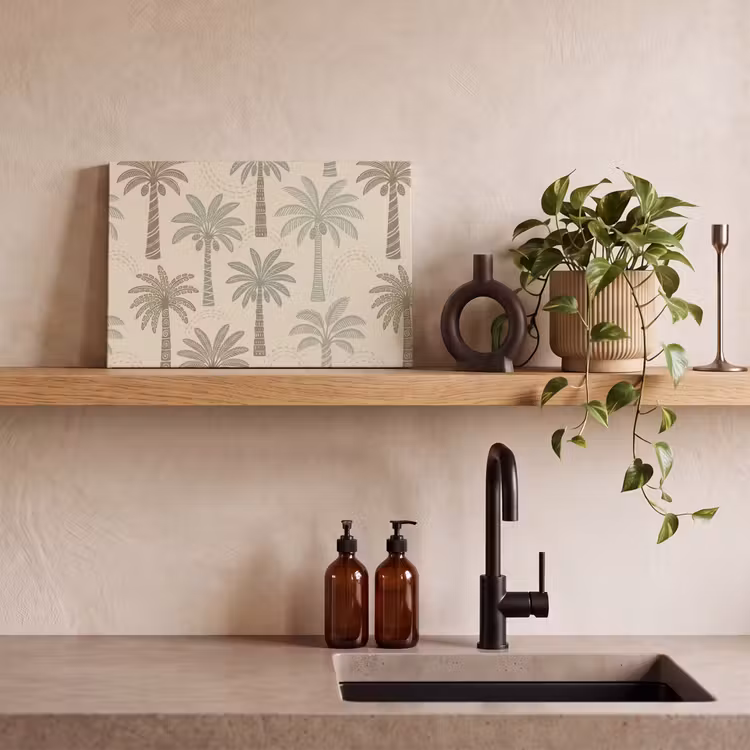 Palmbomen - Patroon - Tropisch - Beige canvas 2cm klein -sfeer3