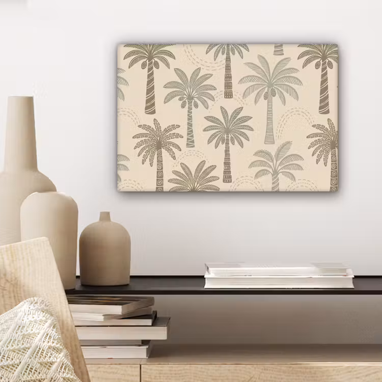 Palmbomen - Patroon - Tropisch - Beige canvas 2cm klein -sfeer6