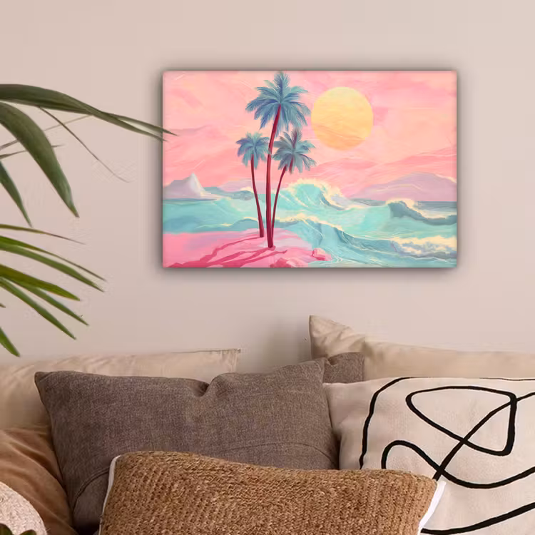 Palmbomen - Golven - Zee canvas 2cm klein -sfeer1