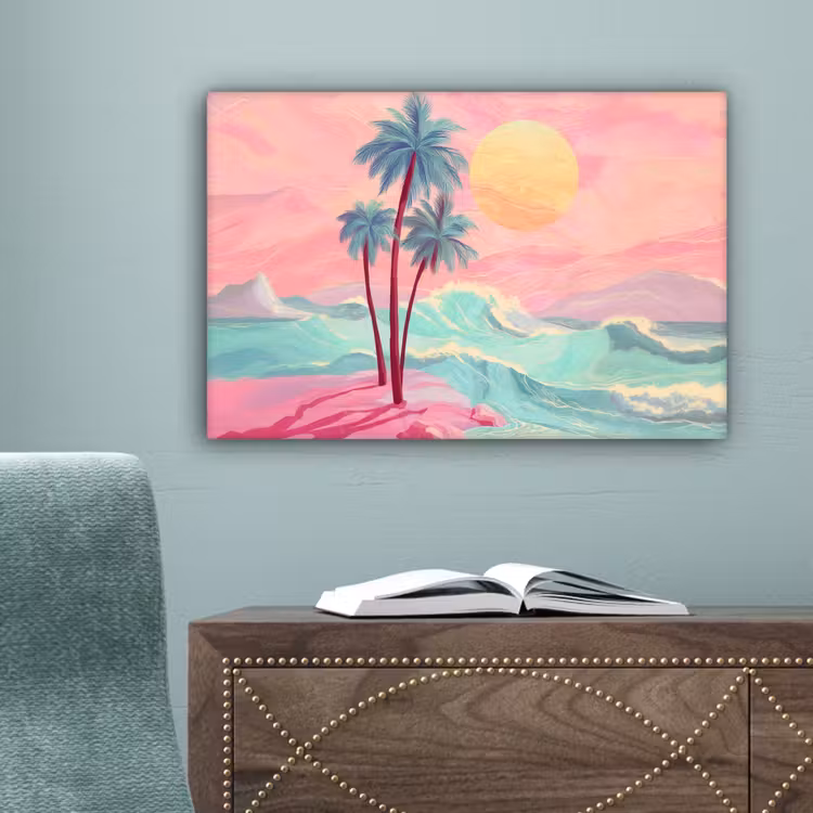 Palmbomen - Golven - Zee canvas 2cm klein -sfeer4