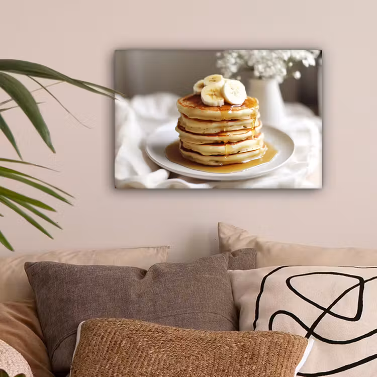 Pannenkoeken - Banaan - Siroop - Wit - Beige canvas 2cm klein -sfeer1