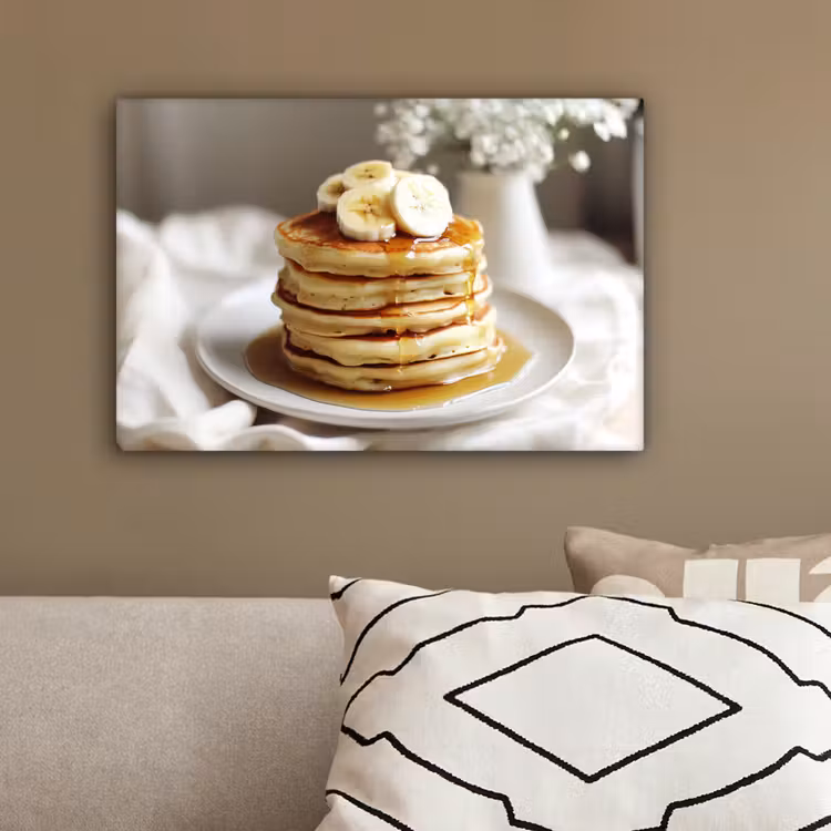 Pannenkoeken - Banaan - Siroop - Wit - Beige canvas 2cm klein -sfeer3