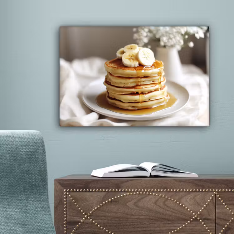Pannenkoeken - Banaan - Siroop - Wit - Beige canvas 2cm klein -sfeer4