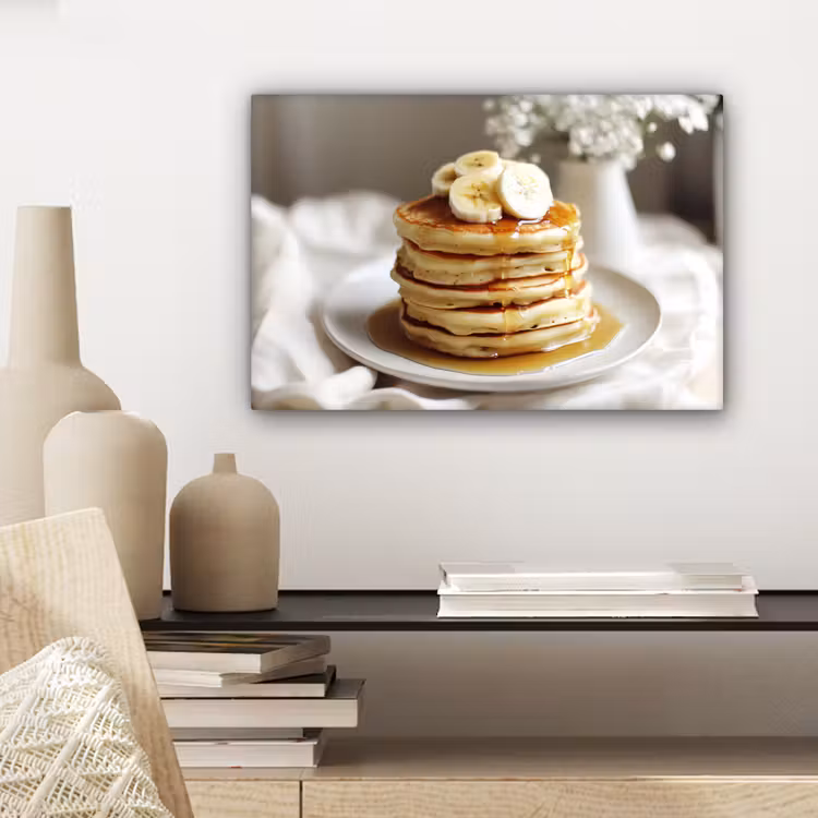 Pannenkoeken - Banaan - Siroop - Wit - Beige canvas 2cm klein -sfeer6