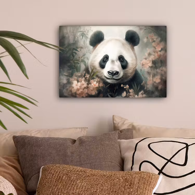 Panda - Dieren - Bloemen - Planten canvas 2cm klein -sfeer1