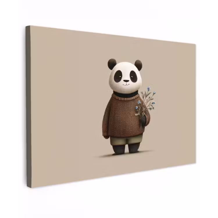 Panda - Blauwe bloemen - Zachtheid canvas 2cm klein -z3d