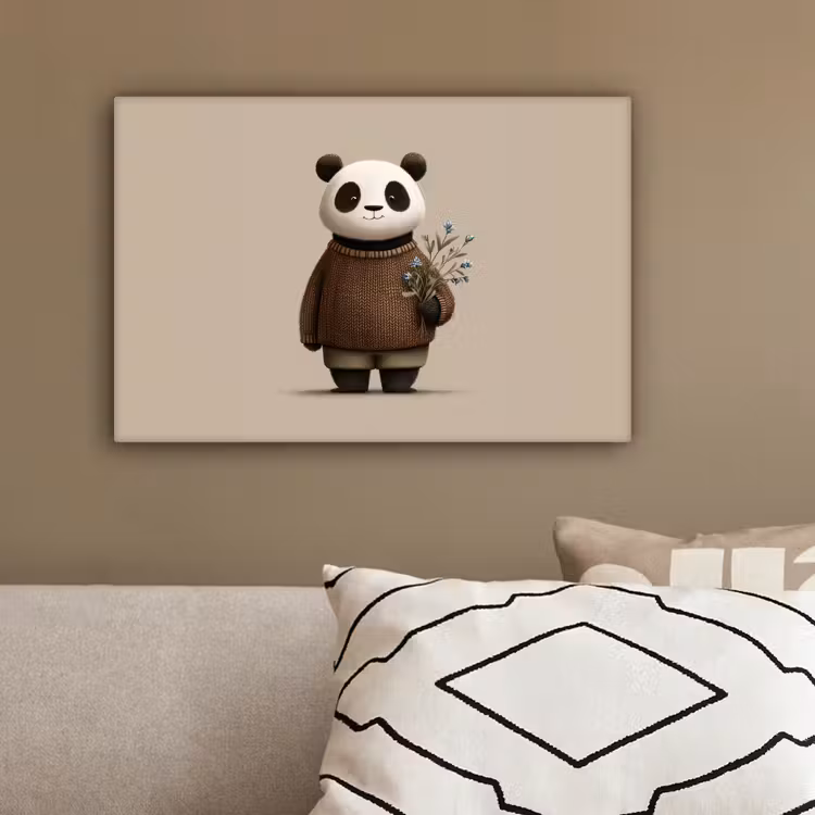 Panda - Blauwe bloemen - Zachtheid canvas 2cm klein -sfeer3