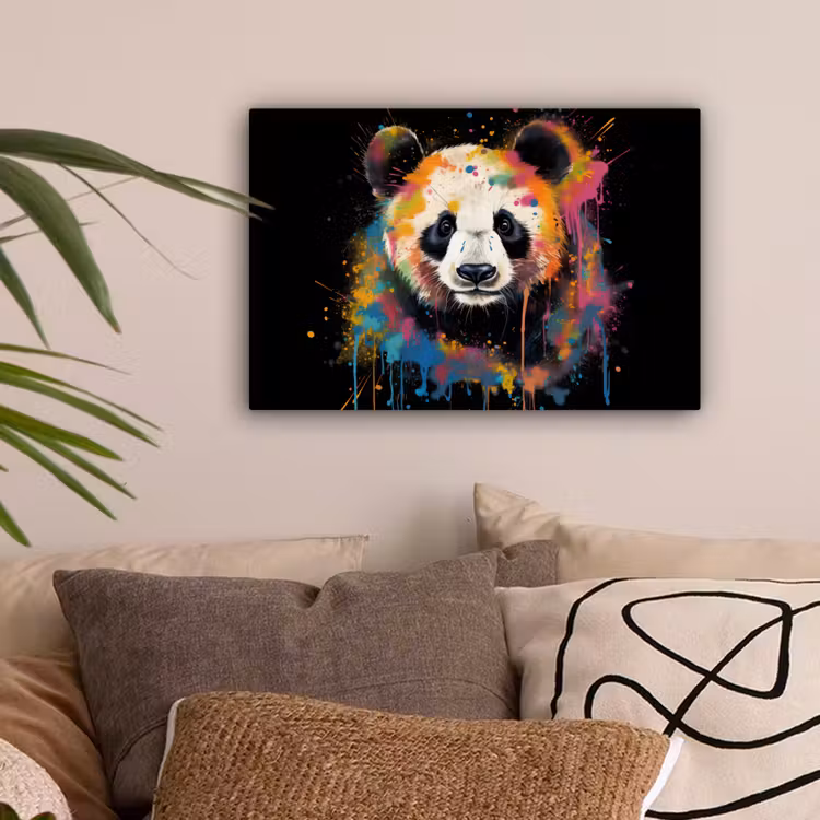 Panda - Graffiti - Dieren - Zwart - Kleuren canvas 2cm klein -sfeer1
