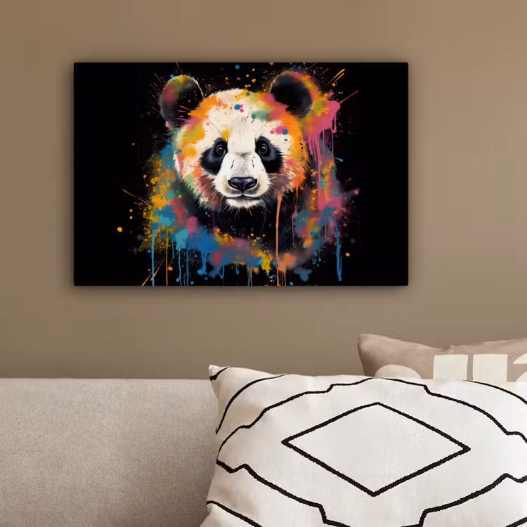 Panda - Graffiti - Dieren - Zwart - Kleuren canvas 2cm klein -sfeer3