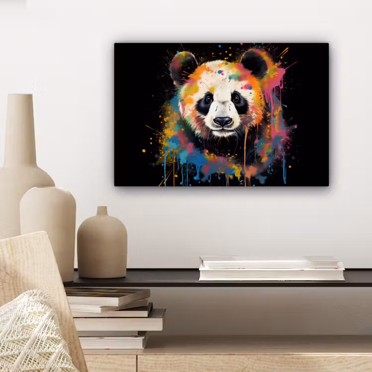 Panda - Graffiti - Dieren - Zwart - Kleuren canvas 2cm klein -sfeer6