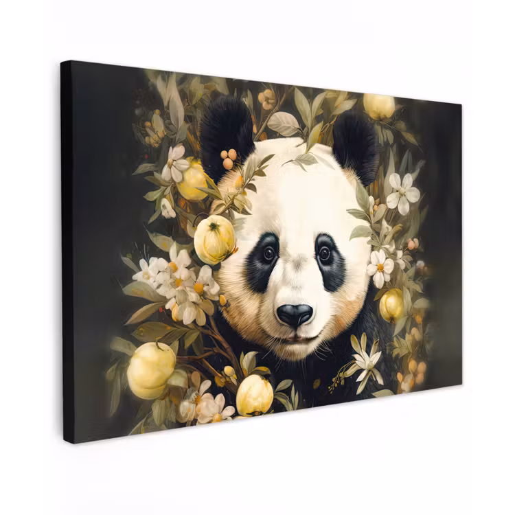 Panda - Pandabeer - Wilde dieren - Natuur - Bloemen canvas 2cm klein -z3d