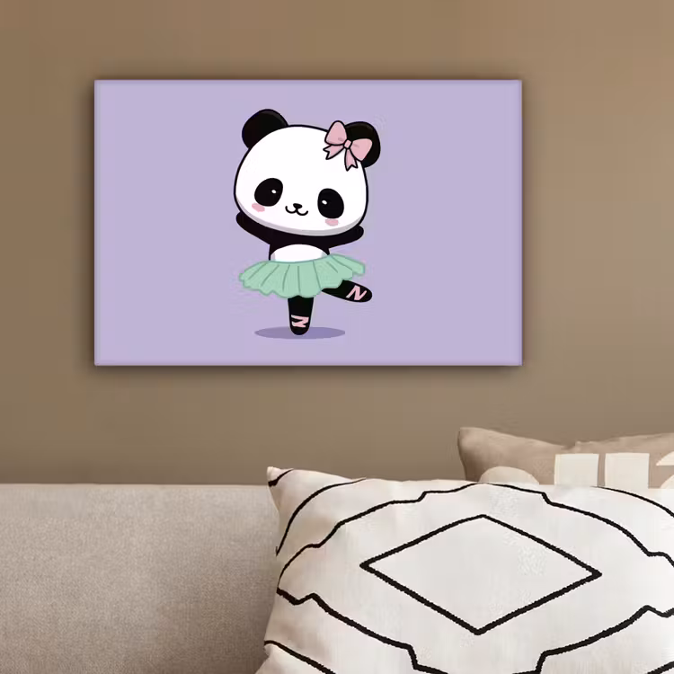 Dansende panda - Paars - Sierlijk - Kawaii canvas 2cm klein -sfeer3