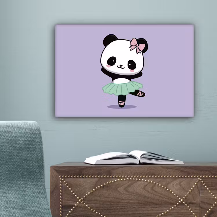 Dansende panda - Paars - Sierlijk - Kawaii canvas 2cm klein -sfeer4