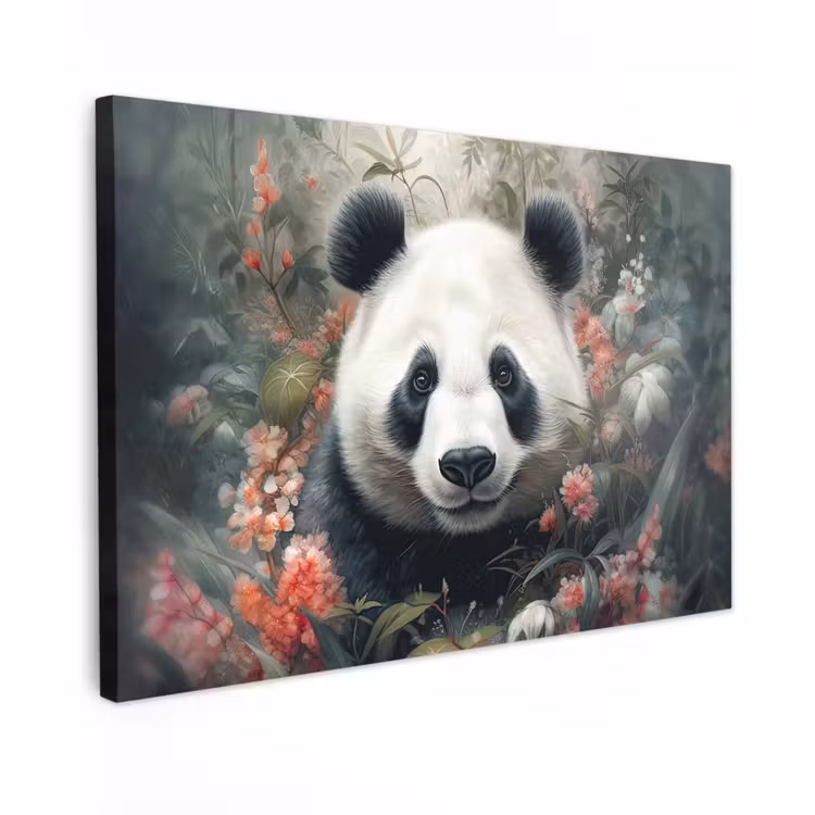 Panda - Wilde dieren - Bloemen - Natuur canvas 2cm klein -z3d